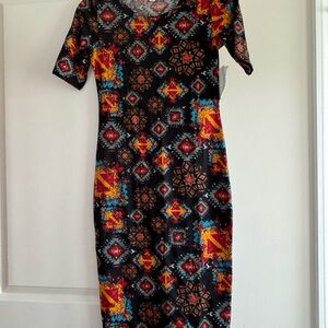 LuLaRoe Orange Red Sheath Midi Julia Dress Size XXS